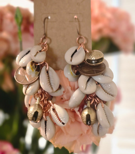 "The Jangler" Pennies, Bells, and Cowrie Shells 🐚 Earrings